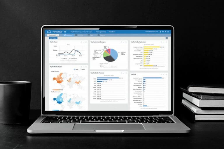 FortiCloud dashboard interface showcasing device and network analytics for cloud-based security management.