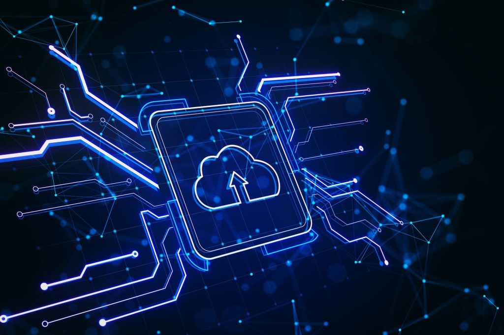 Illustration of cloud technology with subtle digital elements, suggesting secure and modern infrastructure