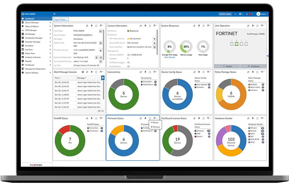 FortiManager dashboard.