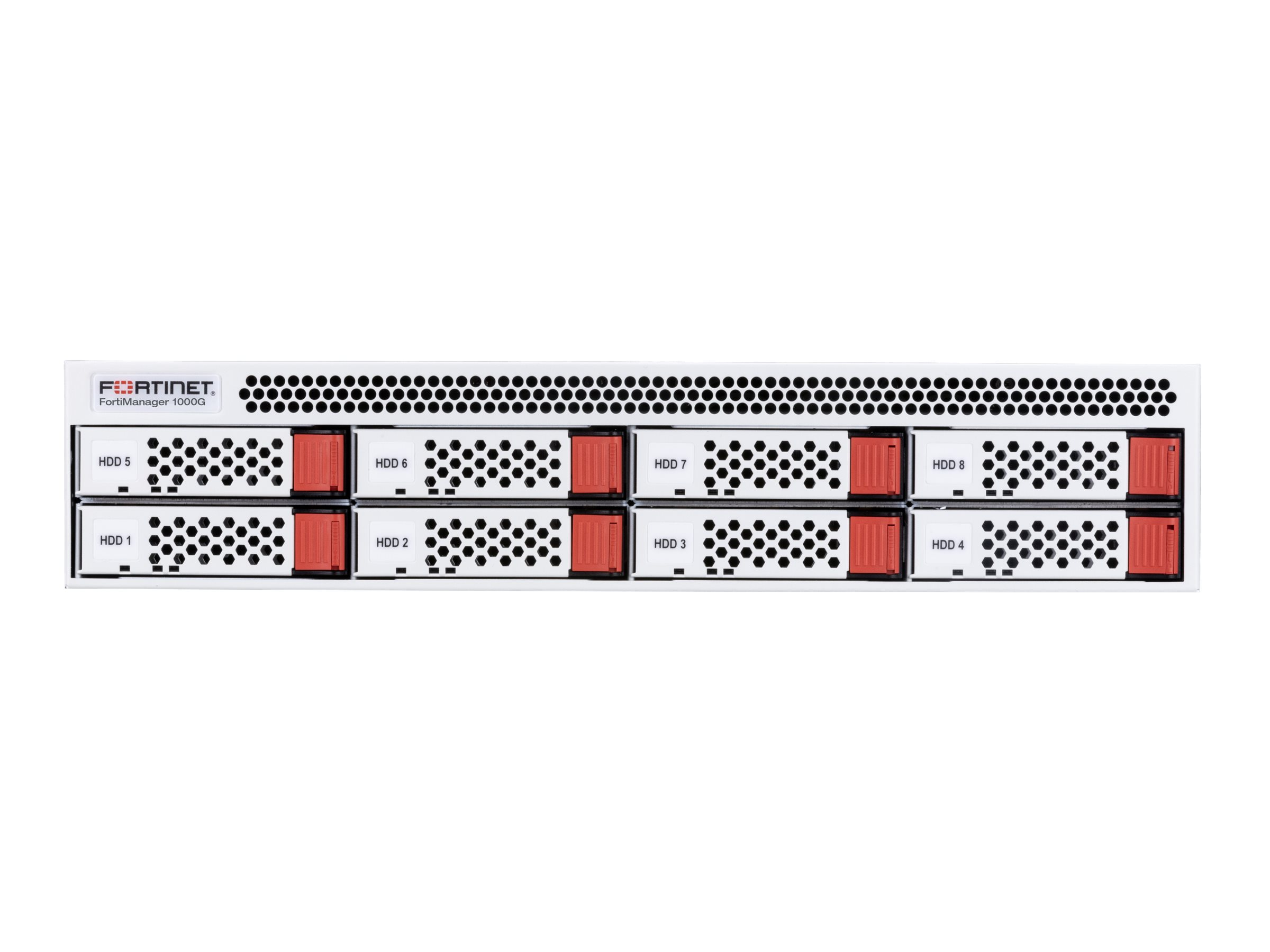 Fortinet FortiManager 1000D rack‑mounted appliance with eight front HDD bays and ventilation holes.